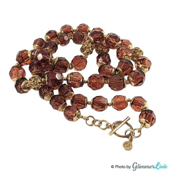 Anne Klein Jewelry - Anne Klein Brown & Gold Tone Cathedral & Rhinestone Beads Necklace